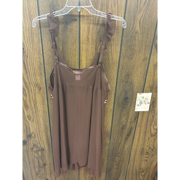 Serenada Ladies 3X Brown/Tan Sleeveless Nightgown With Ruffle & Ribbon Detail - Picture 2 of 3